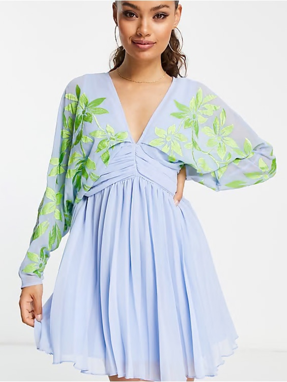 ASOS Design Petite Blue Pleated Mini Dress | Size 12P